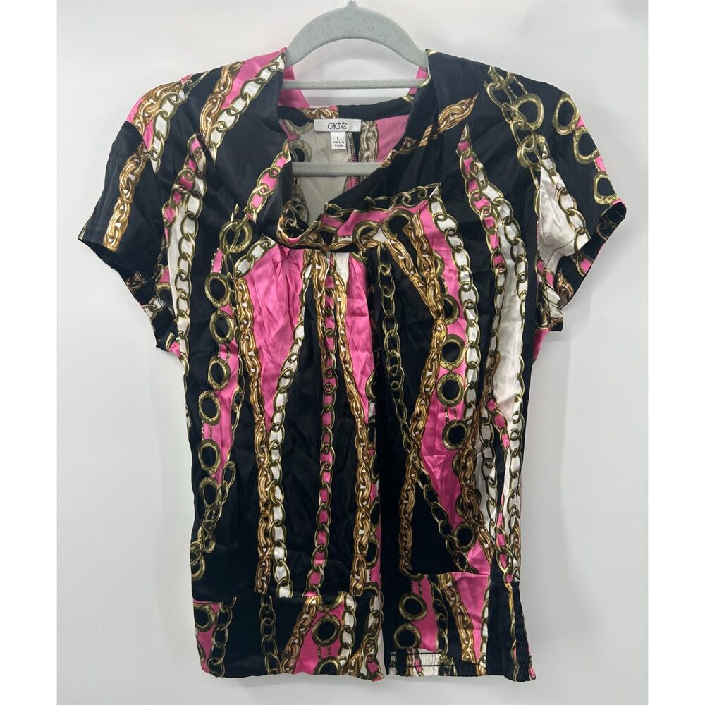 Vintage Cache Womens Size L Y2K Baroque Scarf Print Handkerchief Silk Blend Top